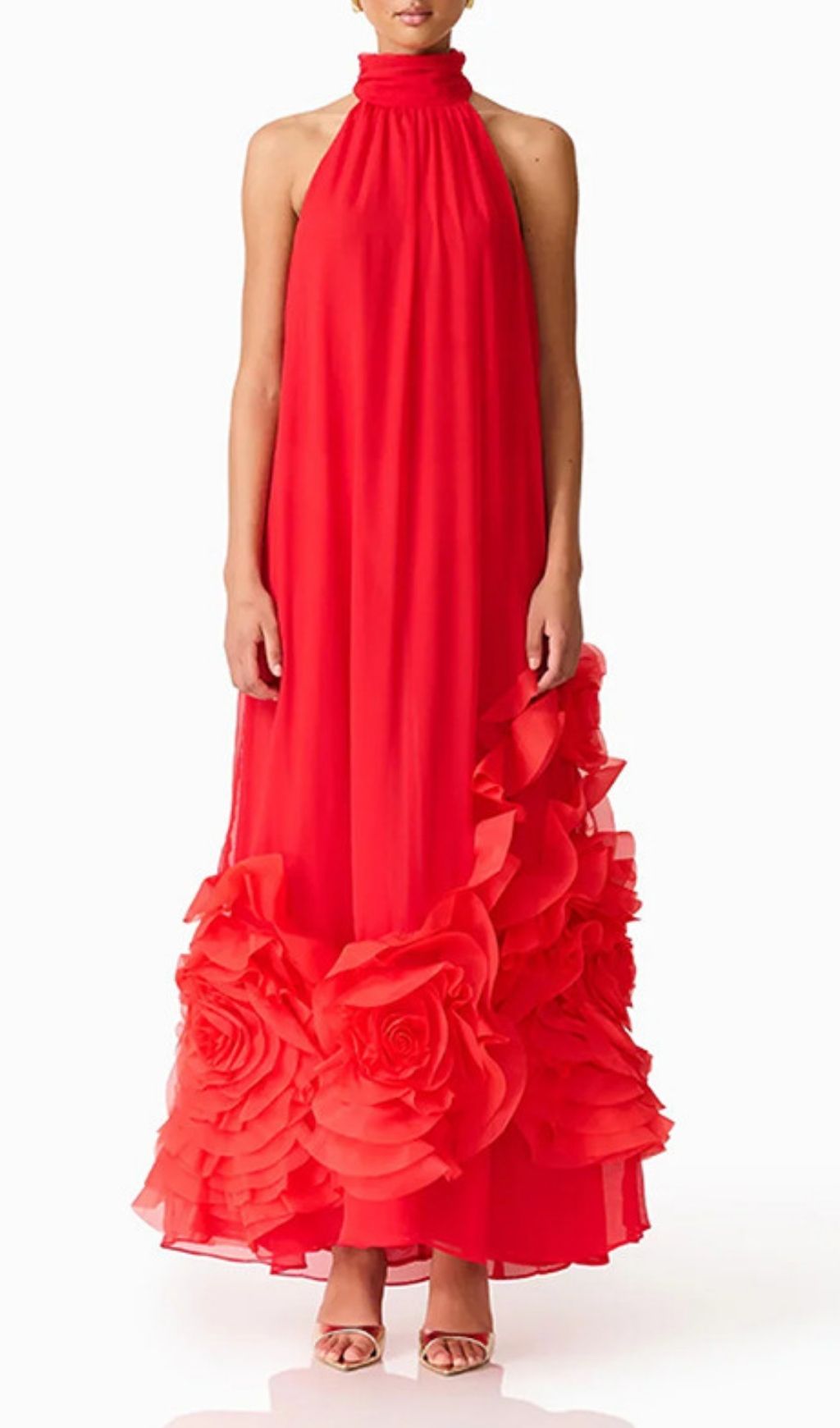 Kaylen Red Floral Halter Neck Maxi Dress | Stunning Evening Gown
