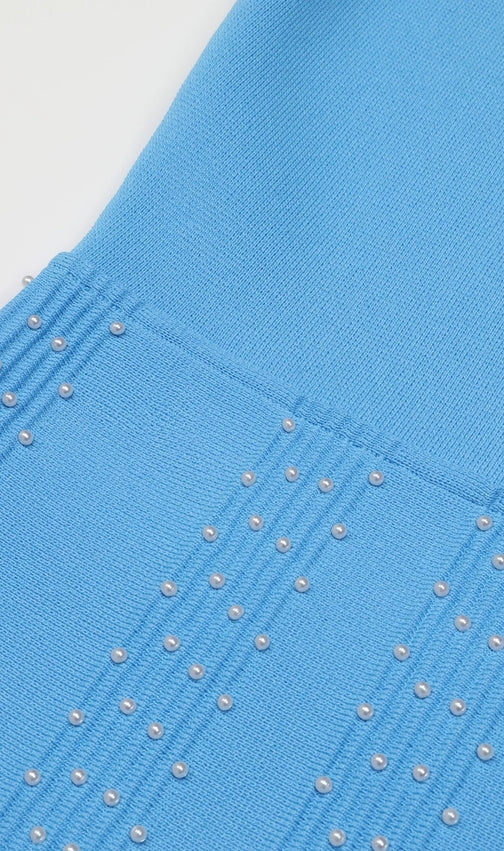 Kirby Blue Sleeveless Beaded Knit Mini Dress