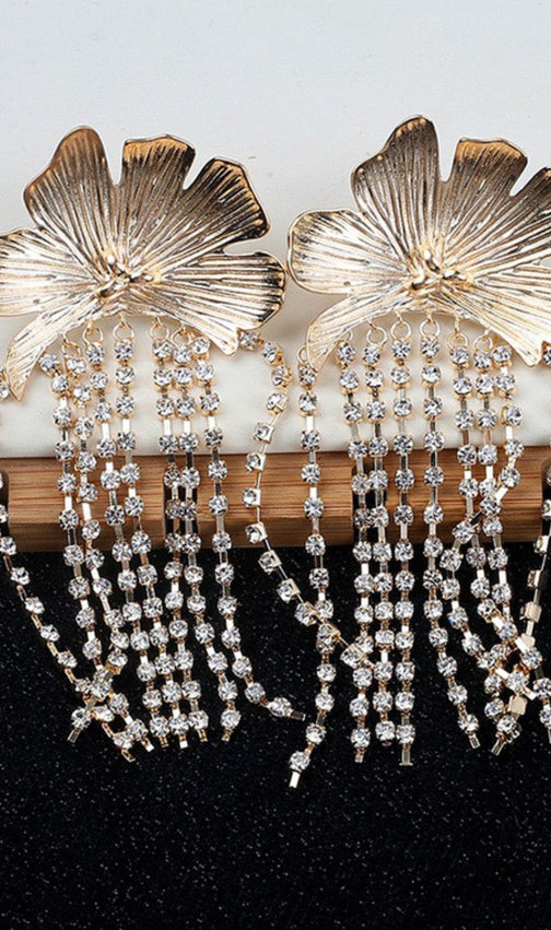 Dazzling Silver Flower Crystal Fringe Statement Dangle Earrings for Women