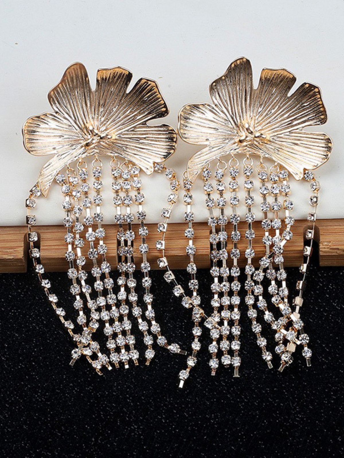 Dazzling Silver Flower Crystal Fringe Statement Dangle Earrings for Women