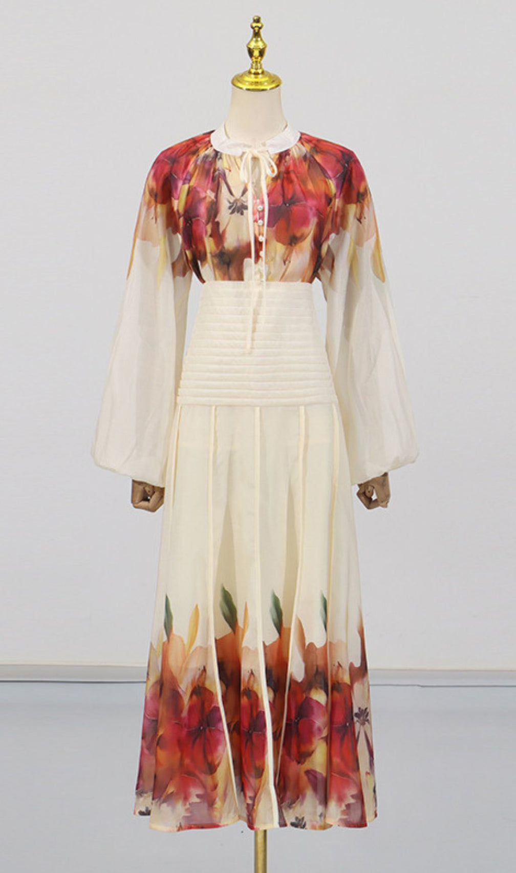 Gerda Flower Printed Long Sleeve Shirt & Skirt Set