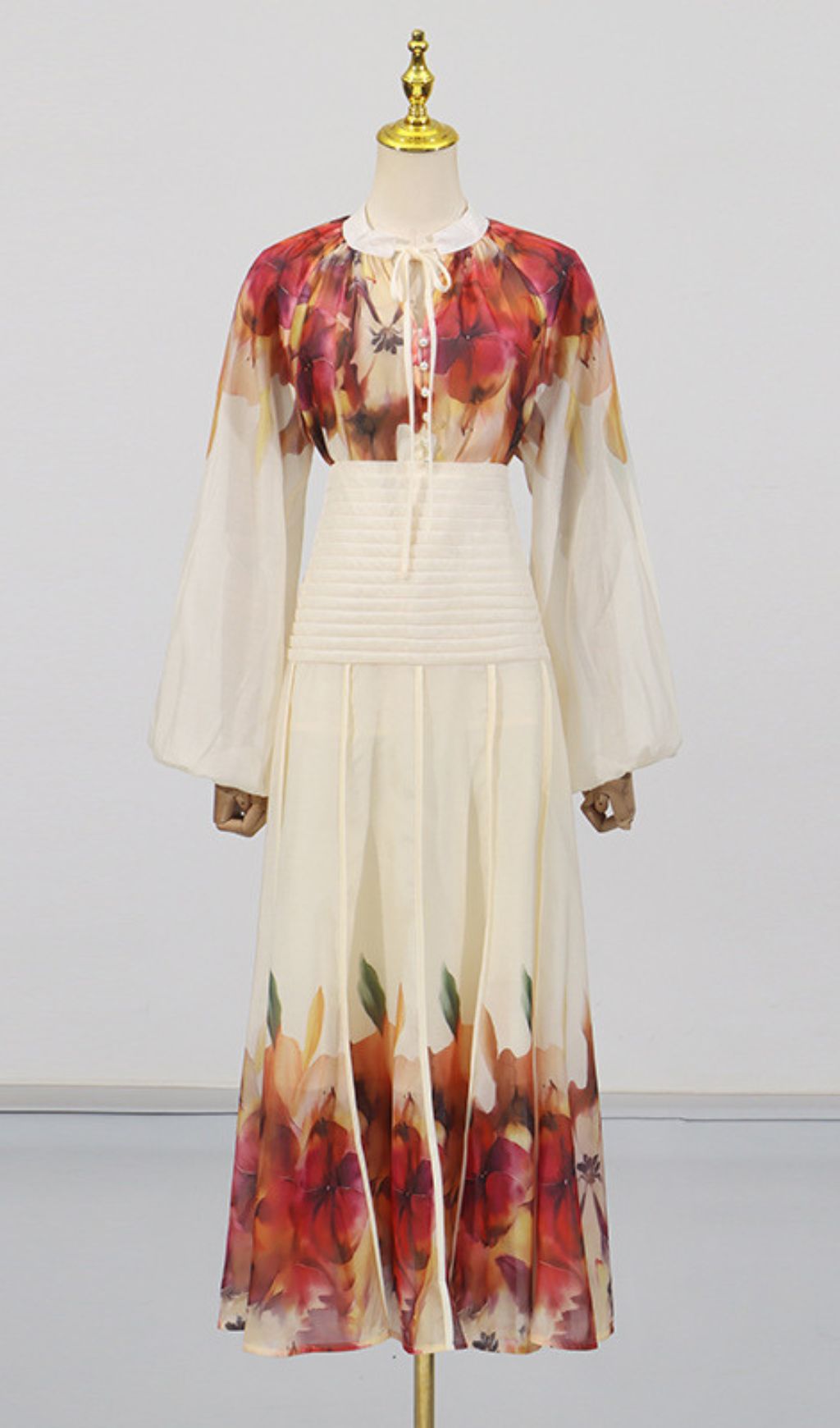 Gerda Flower Printed Long Sleeve Shirt & Skirt Set