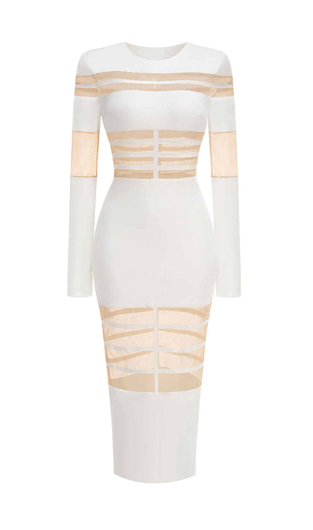 Banan Long Sleeve Mesh Bodycon Midi Dress