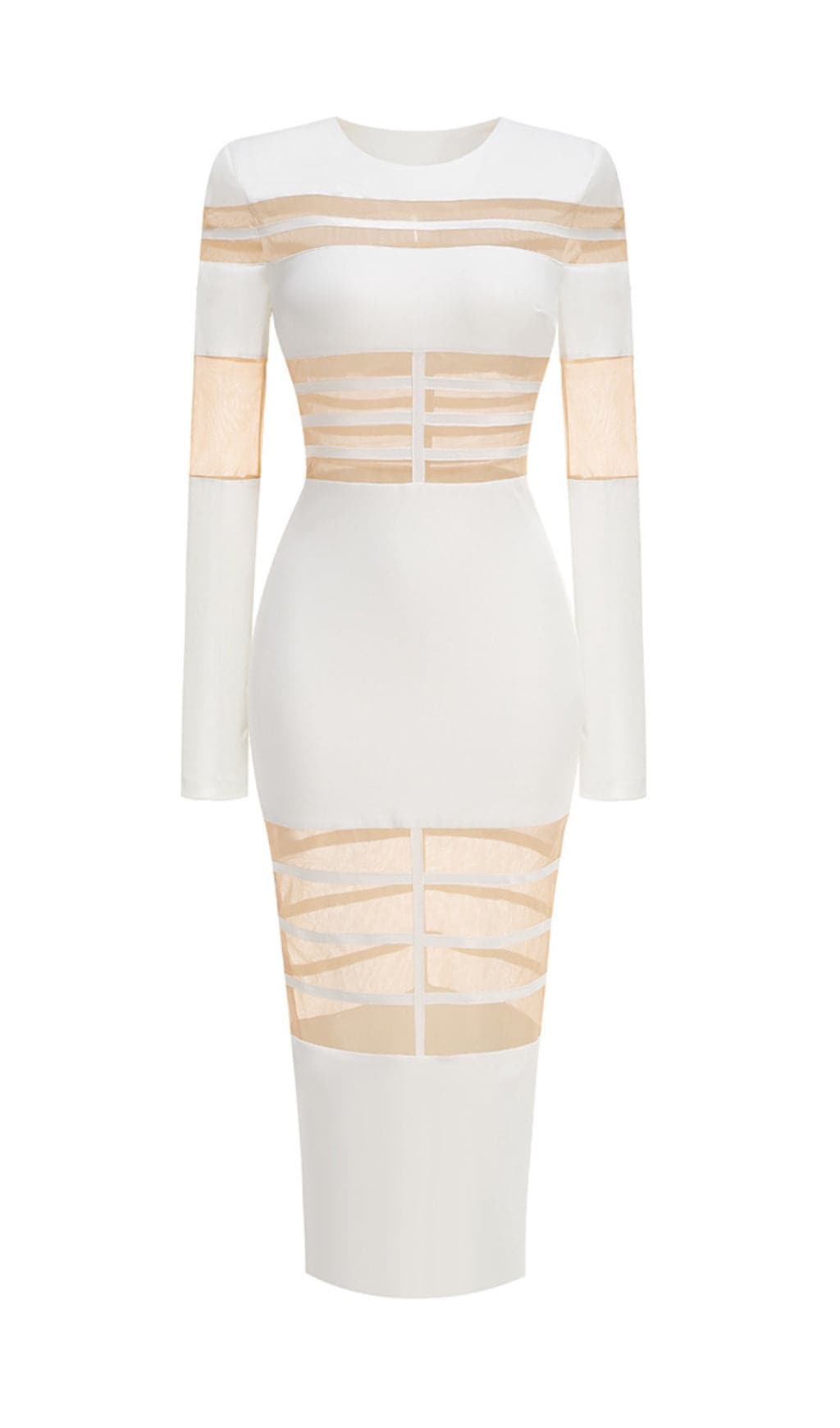 Banan Long Sleeve Mesh Bodycon Midi Dress