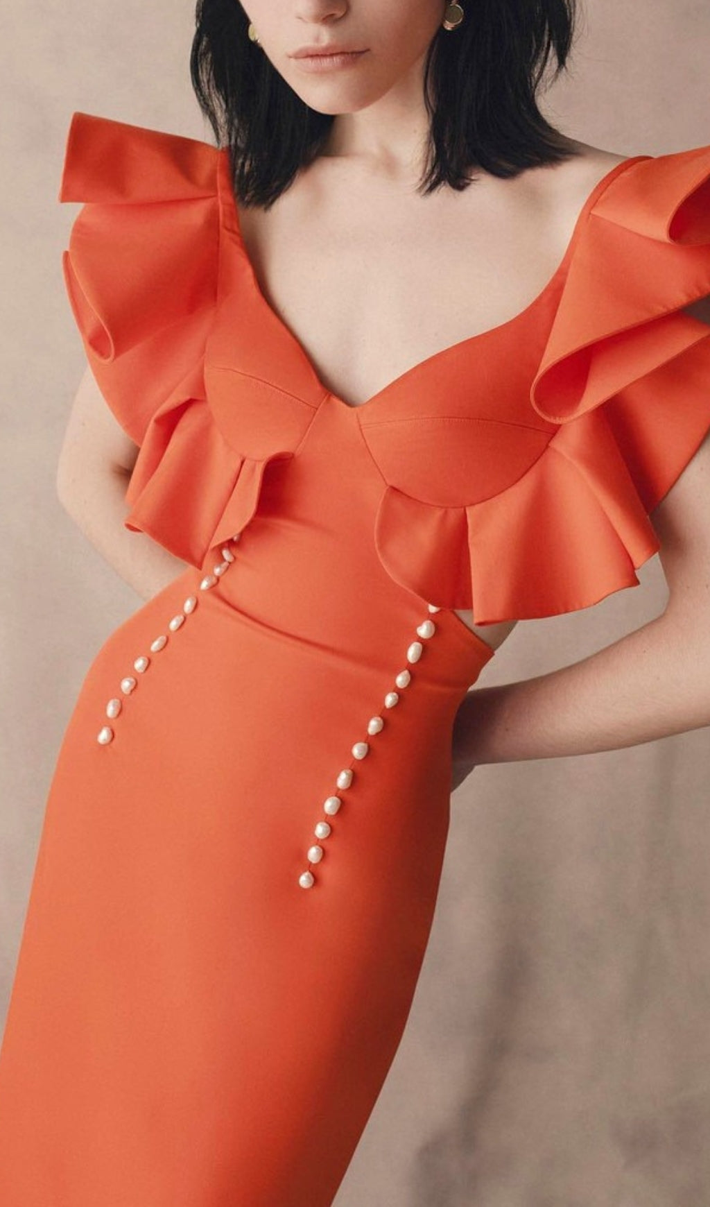 Blanchard Orange Ruffle Sleeve Midi Dress