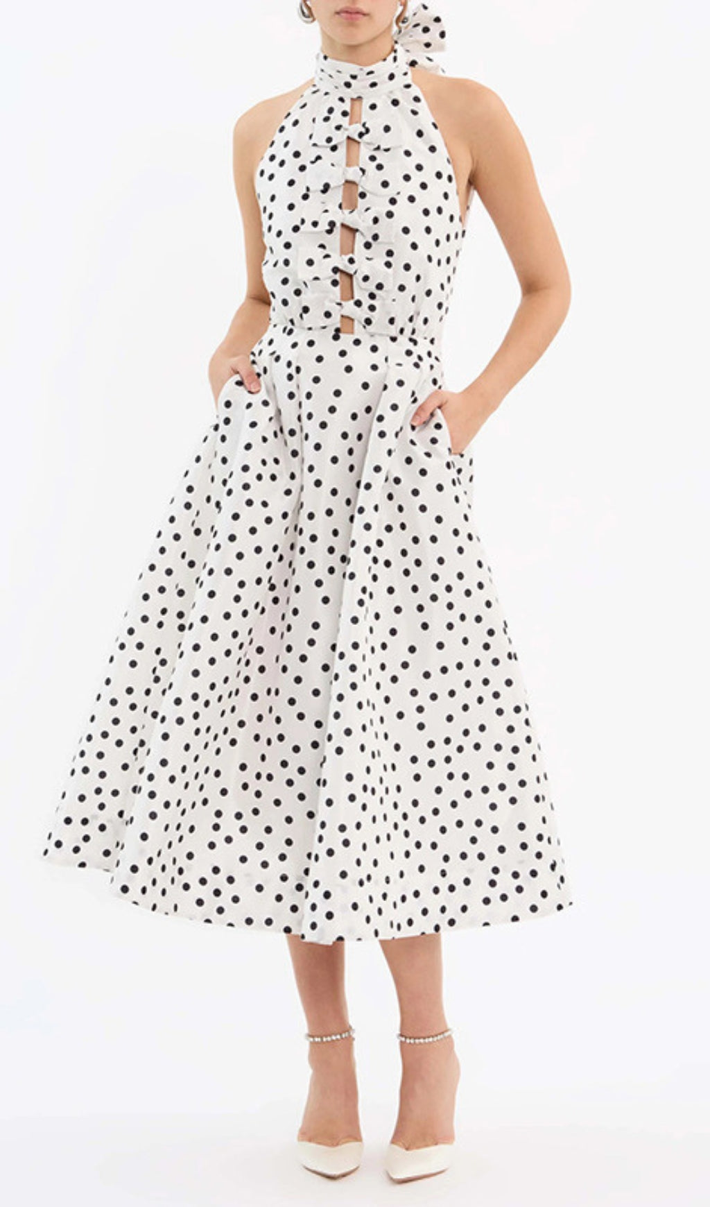 Derora Bowknot Dot Midi Dress