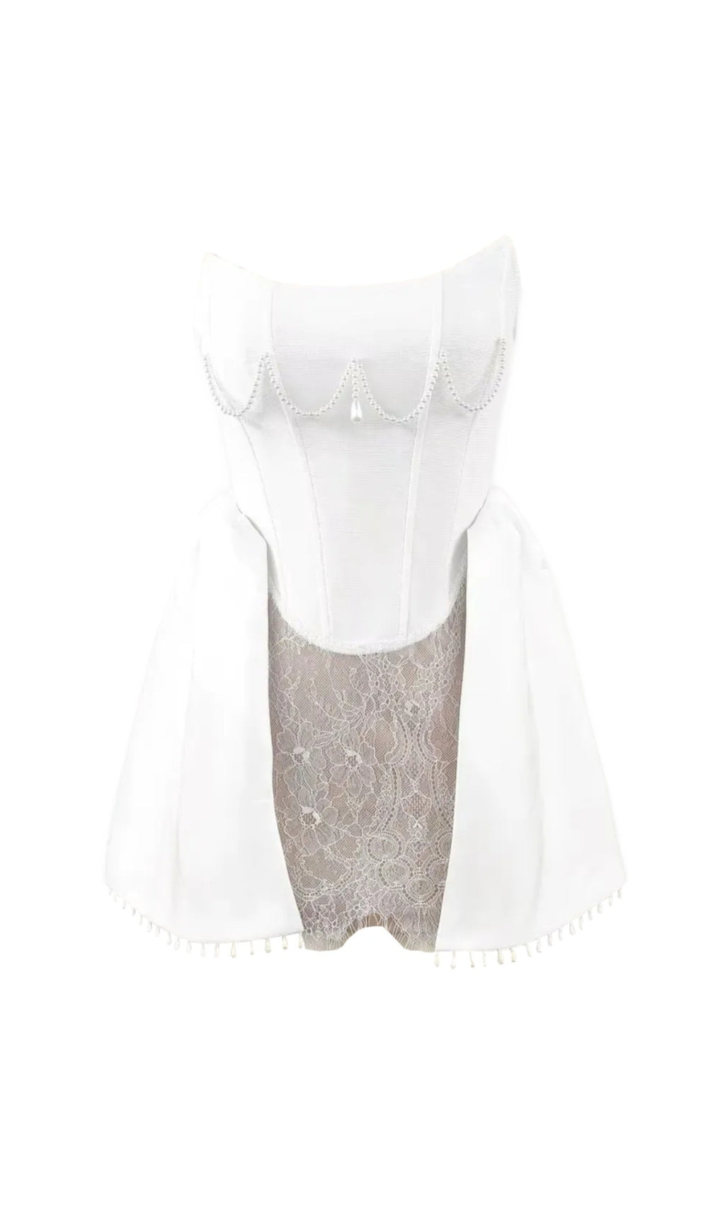 Strapless Pearl Lace A Line Dress