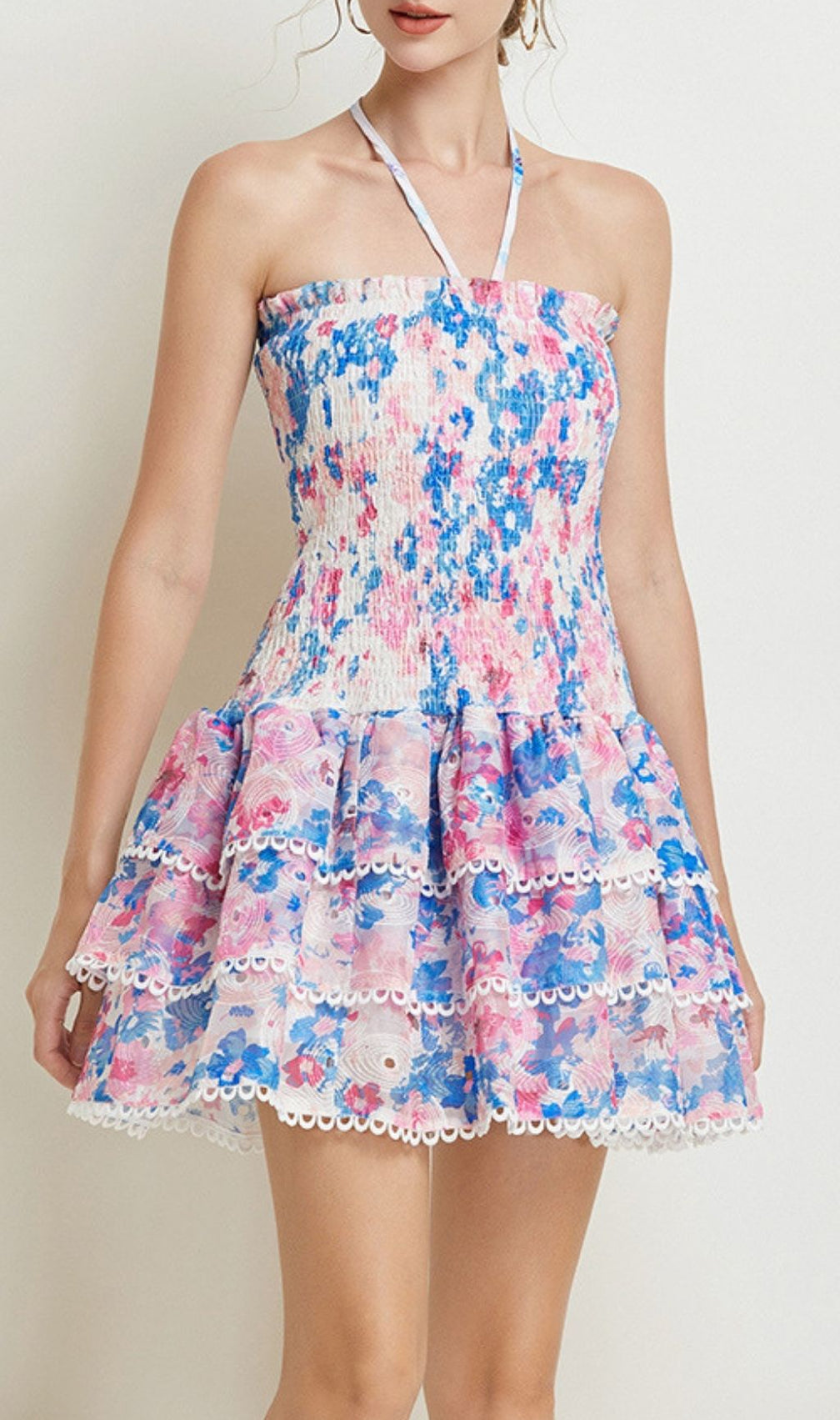 Kamilla Vibrant Floral Halter Tiered Mini Dress - Boho Chic Summer Essential
