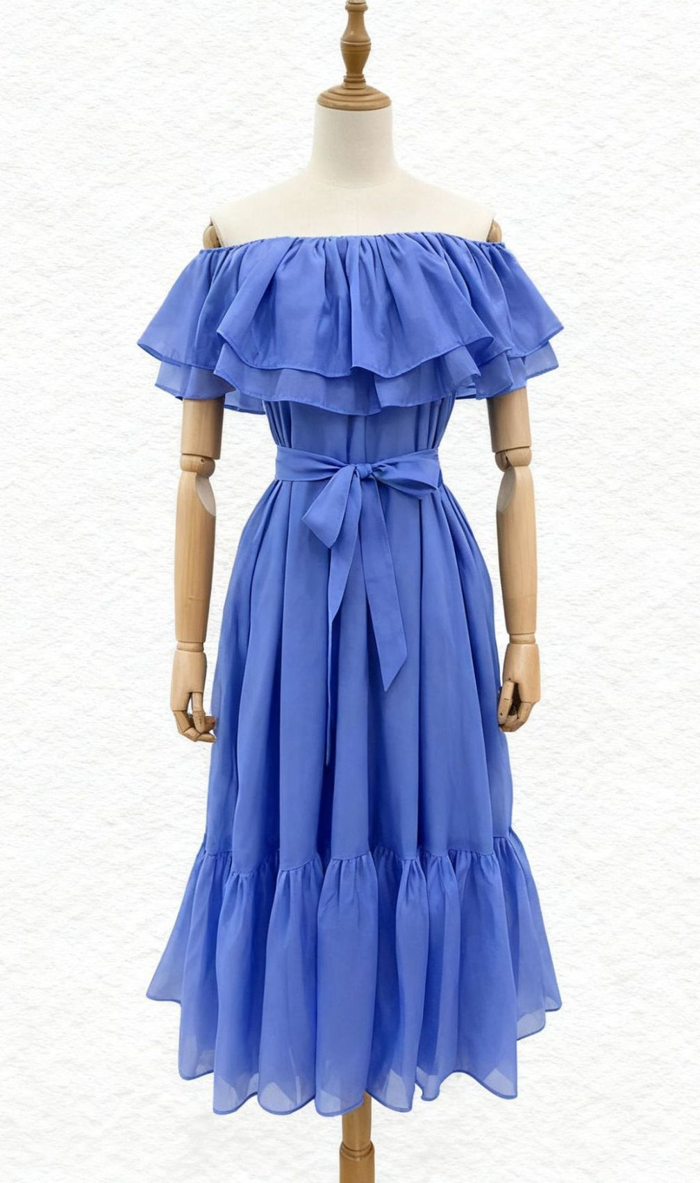 Imala Lavender Ruffled Off-Shoulder Midi Dress