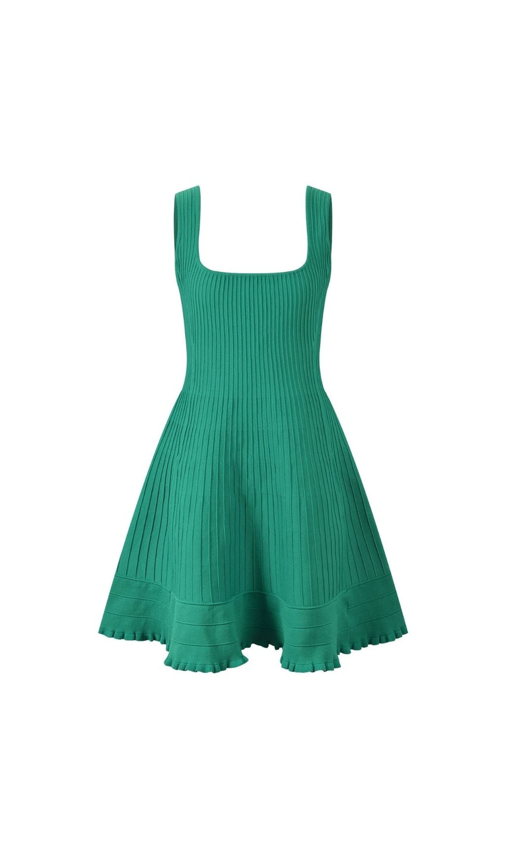 Emerald Green Ribbed Knit Mini Dress | Square Neck & Pockets
