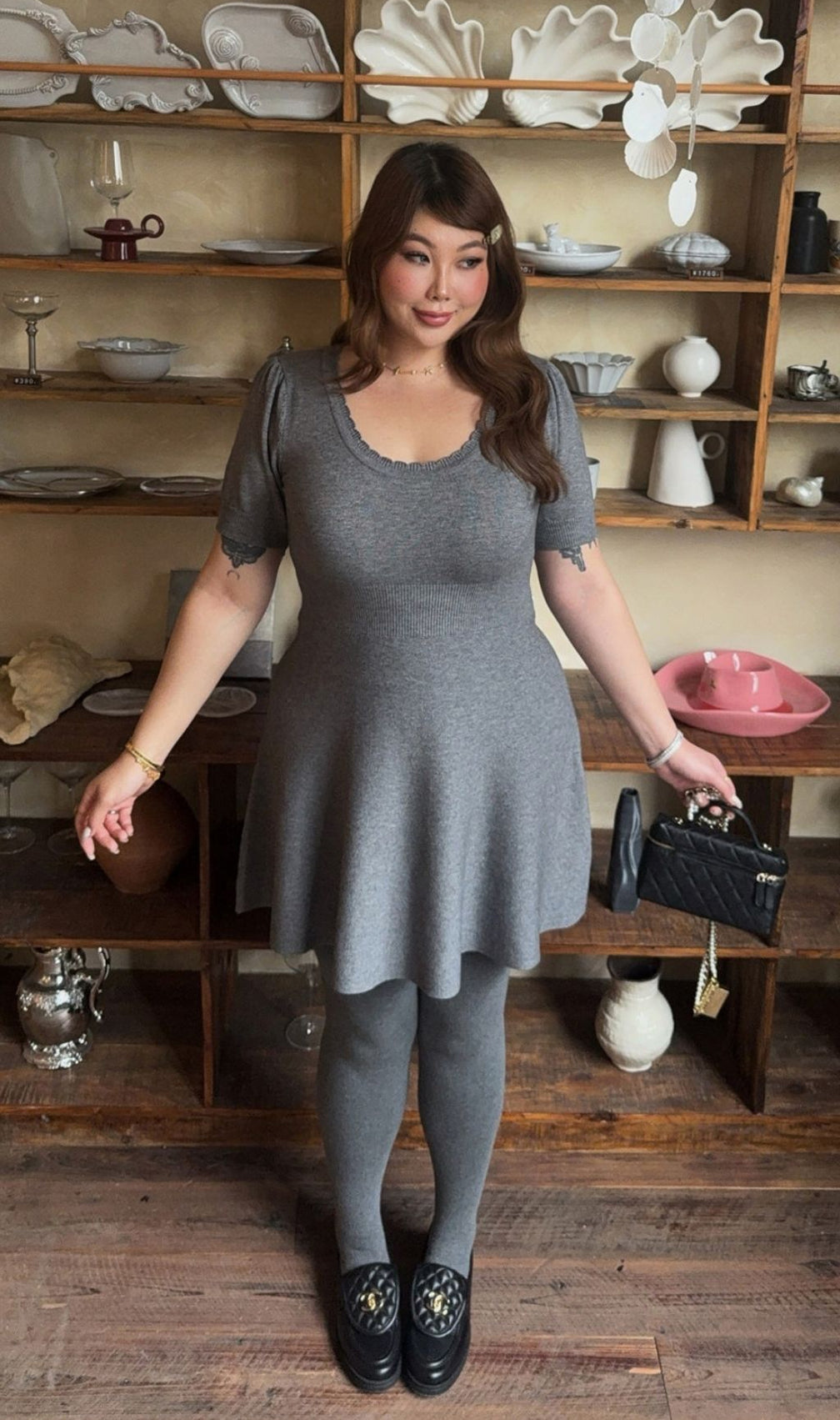 Lael Grey Knit Plus Size Mini Dress
