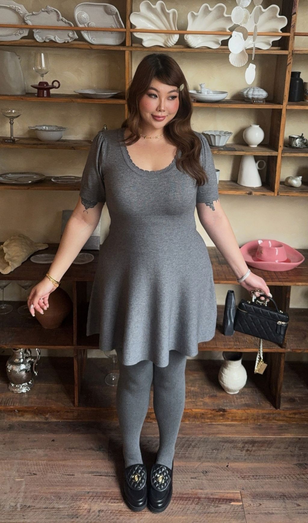 Lael Grey Knit Plus Size Mini Dress