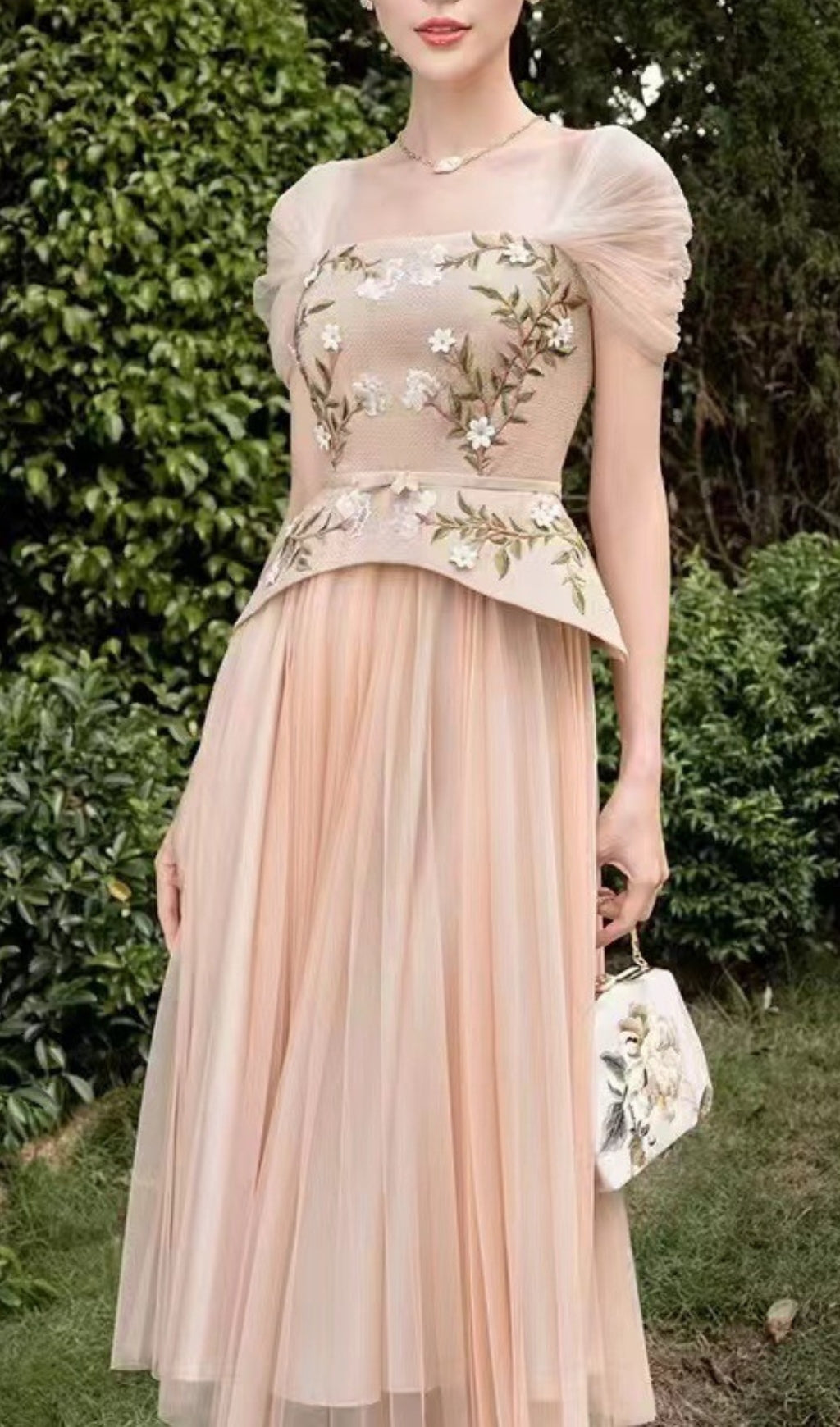 Brice Embroidery Flower Midi Dress