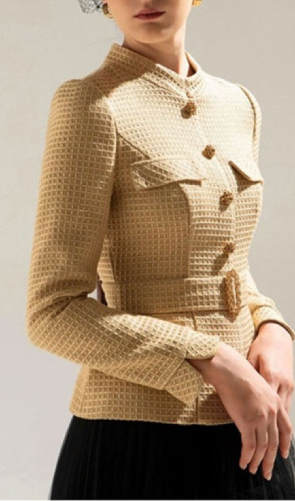 Ayaka Tweed Short Coat Mesh Skirt Suit