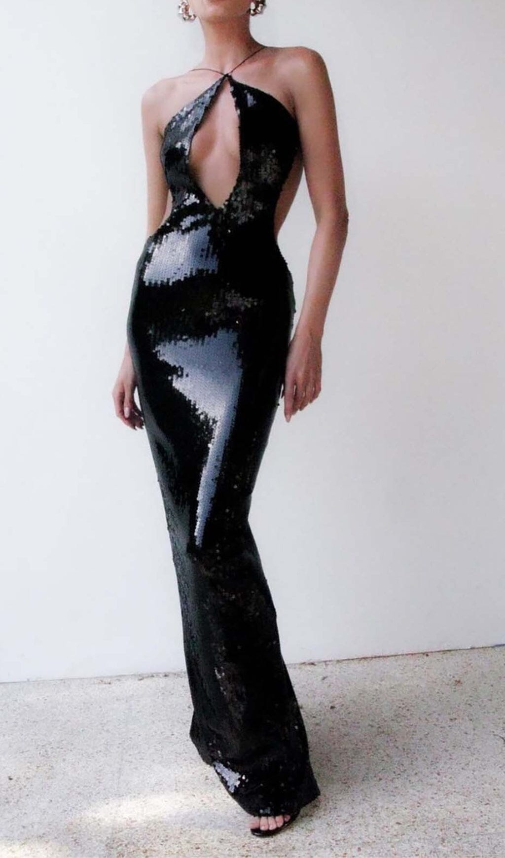 Front Cutout Backless Maxi Dress In Black