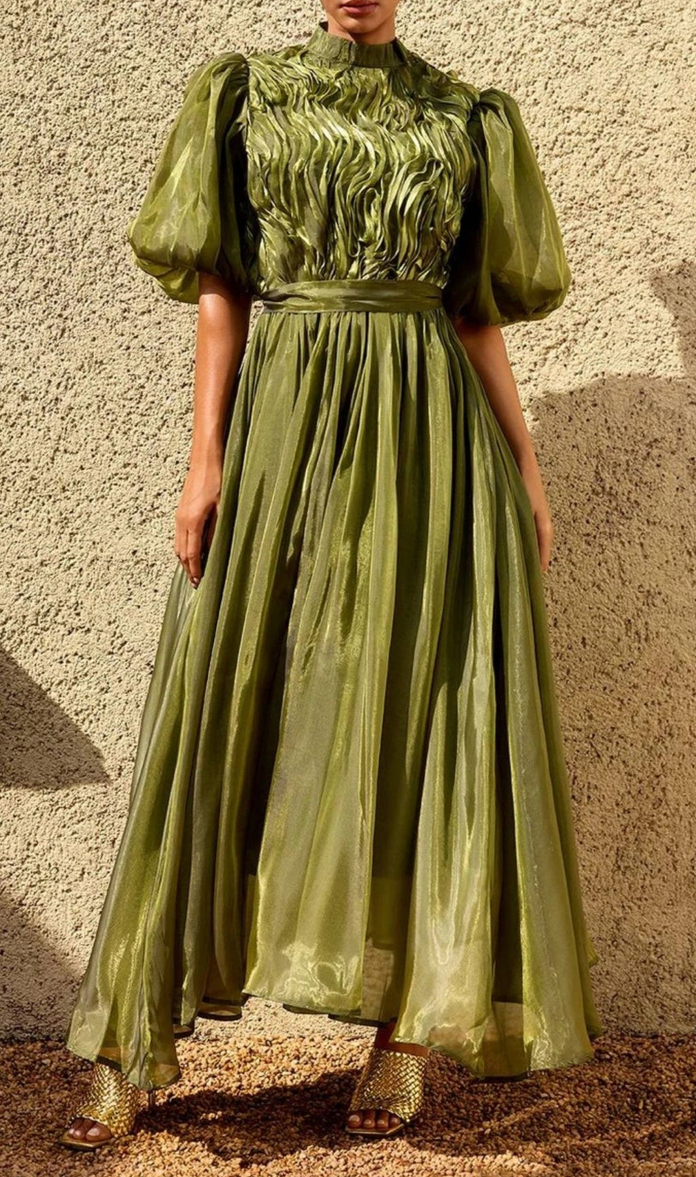 Zylarion Puff Sleeve Ruffle Maxi Dress
