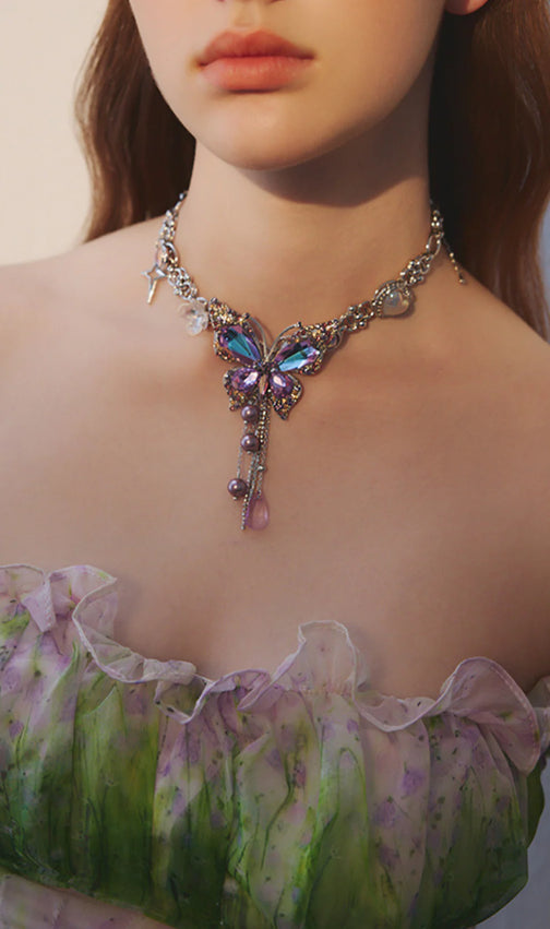 Teardrop Tassel Butterfly Necklace
