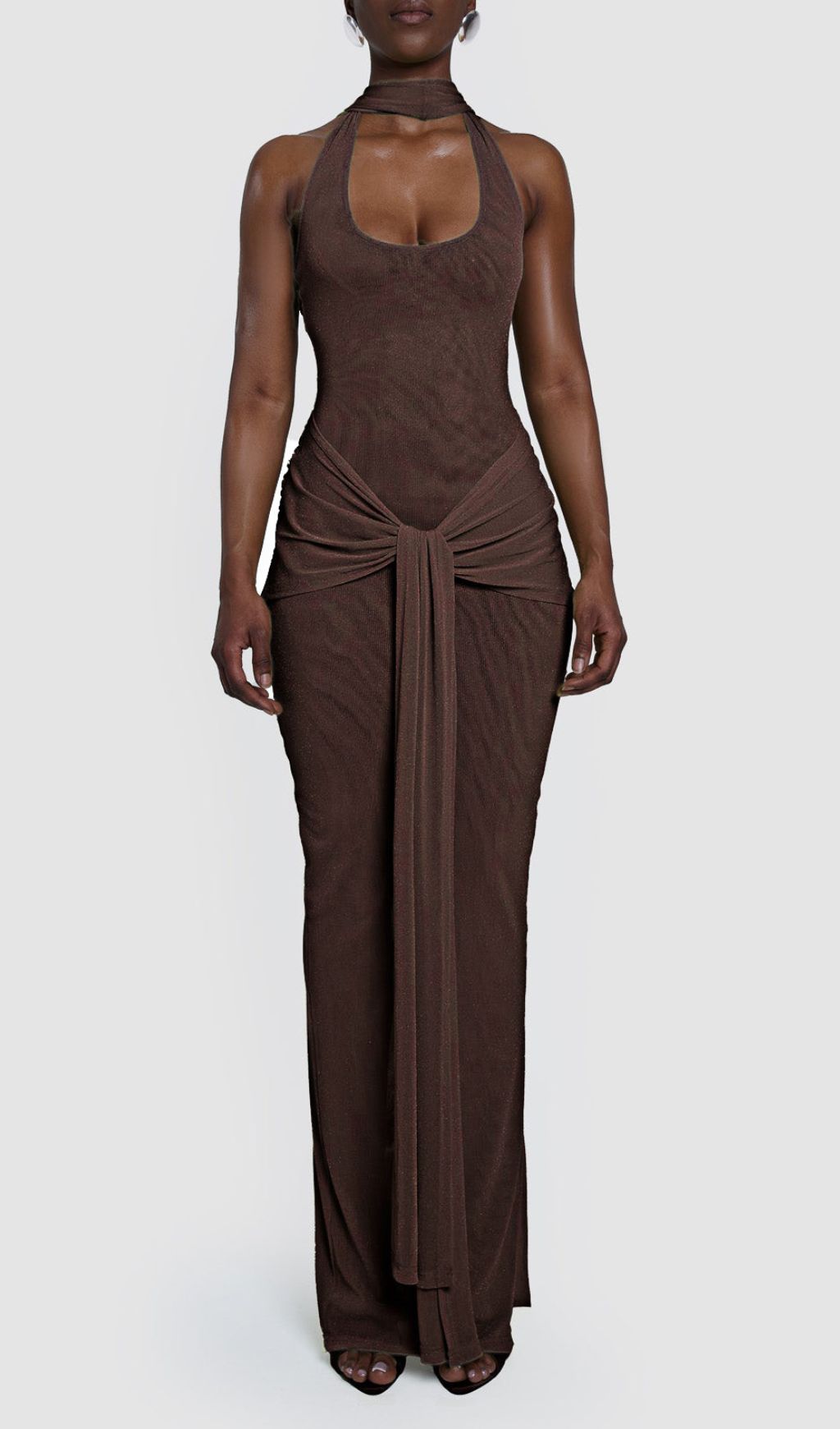 Guoda Coffee Halter Strap Maxi Dress