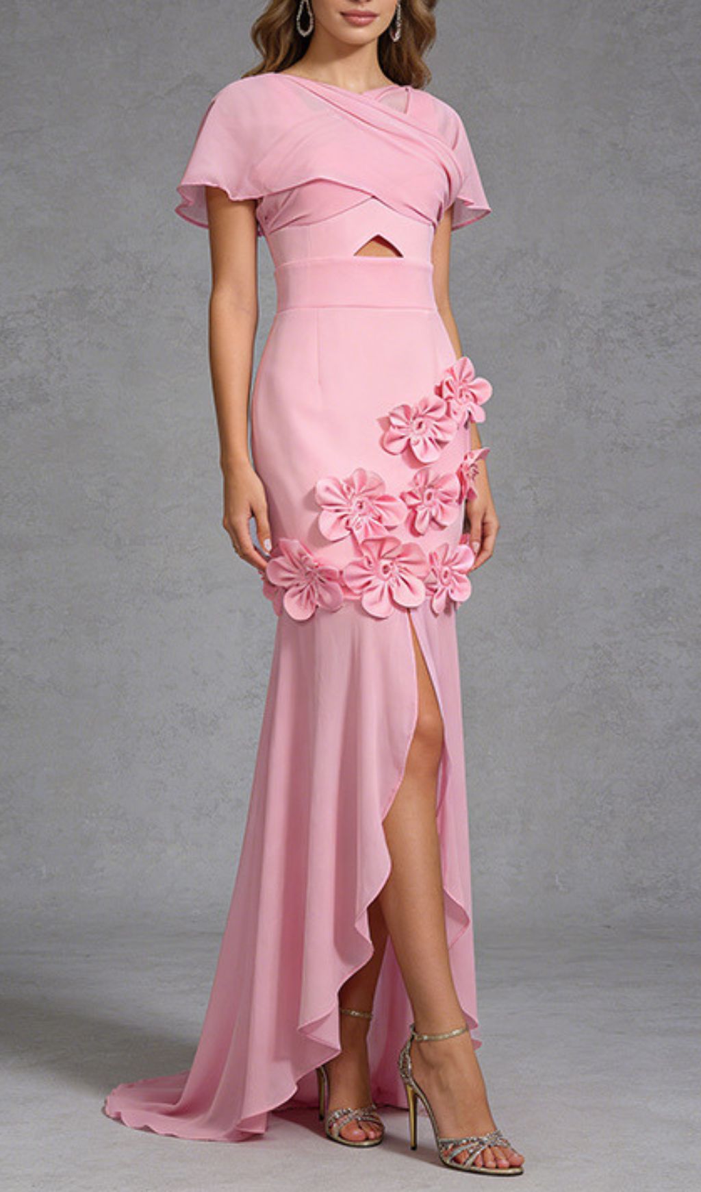 Elegant Jaelyn Pink Maxi Gown | 3D Floral Appliques & High Slit