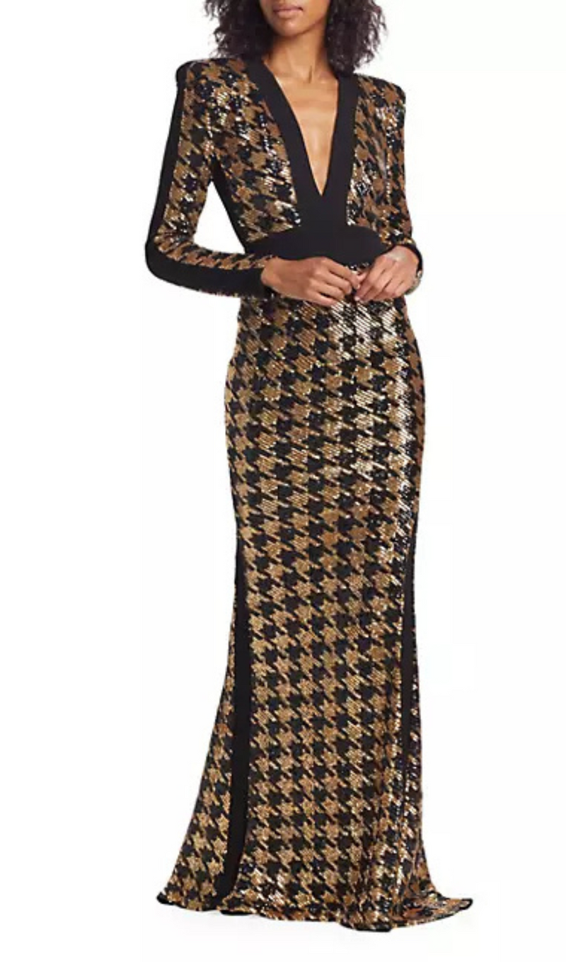 METALLIC HOUNDSTOOTH GOWN