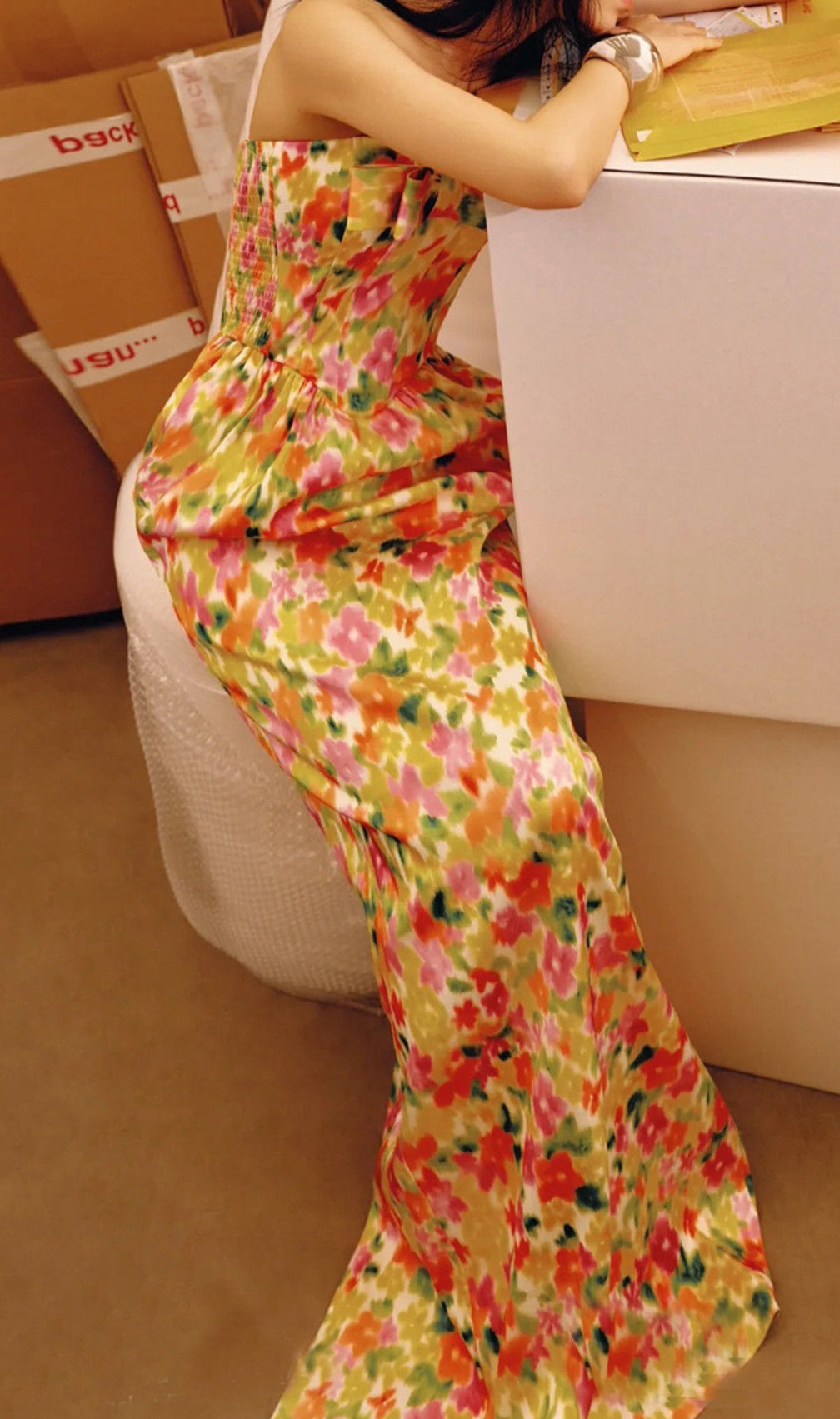 Daithí Strapless Bow Corset Maxi Dress