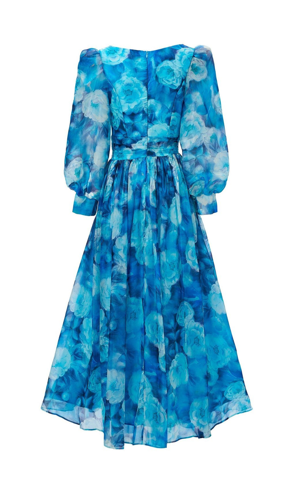 Feray Blue Floral Printed Long Sleeve Maxi Dress