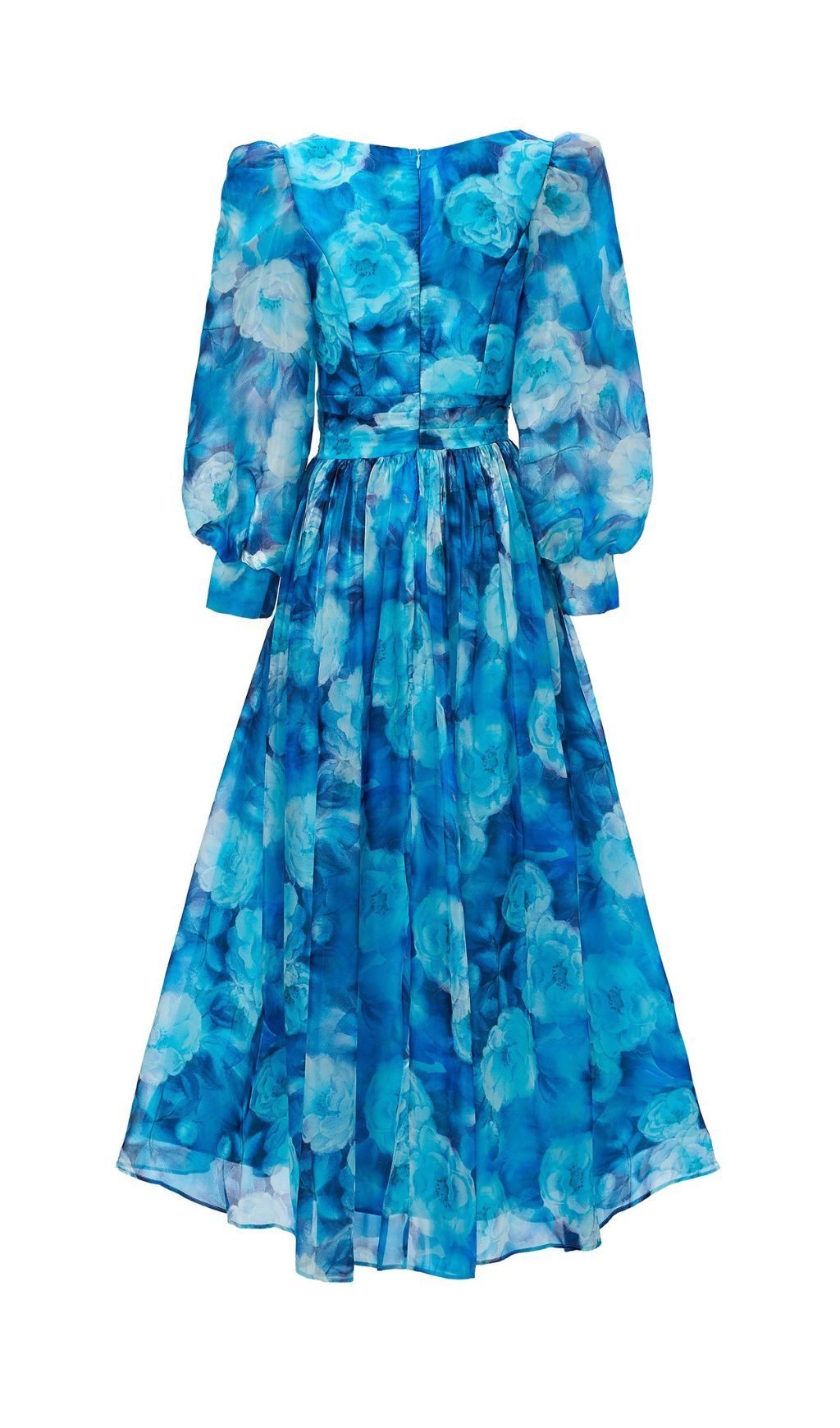 Feray Blue Floral Printed Long Sleeve Maxi Dress