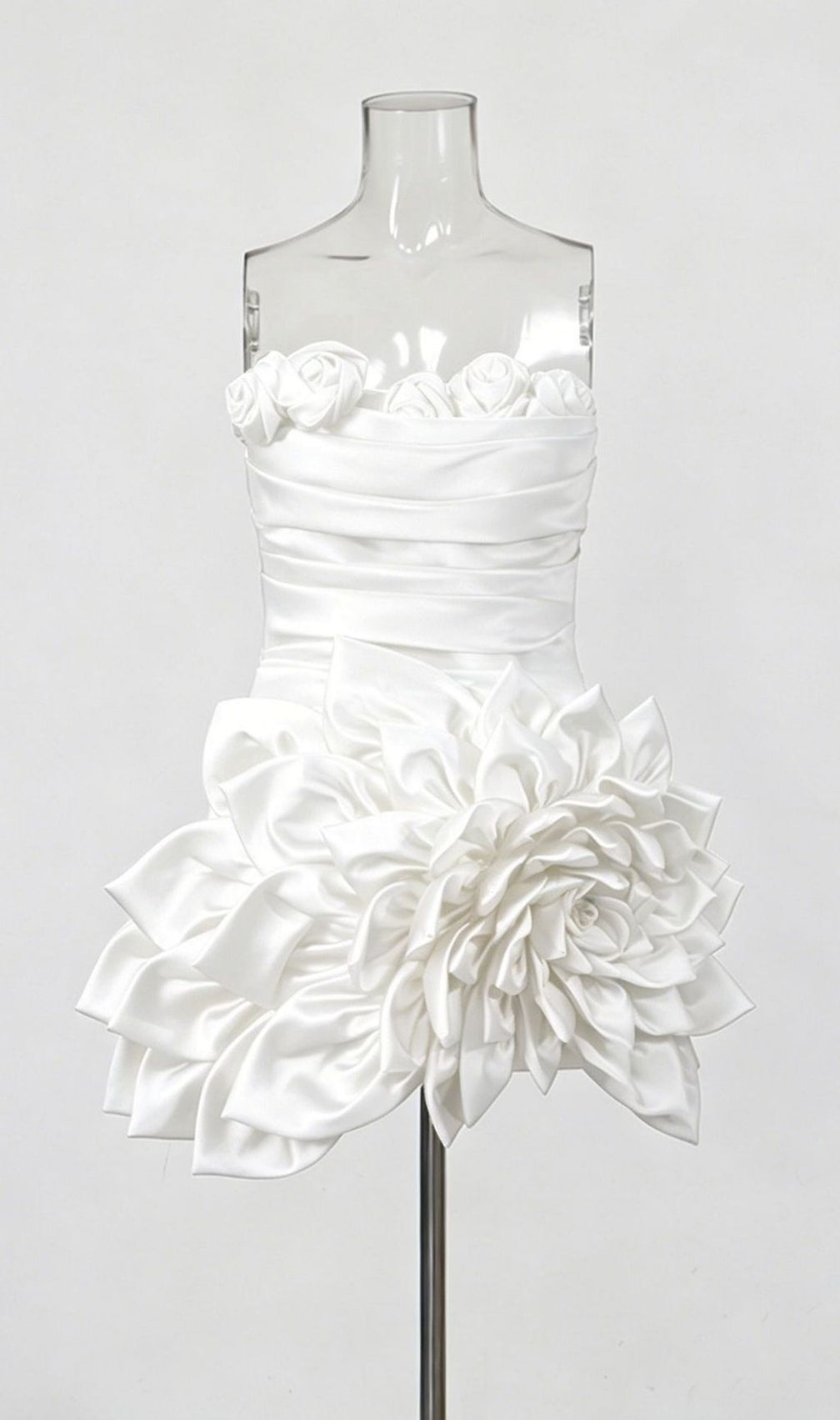 Korina White Strapless 3D Flower Mini Dress