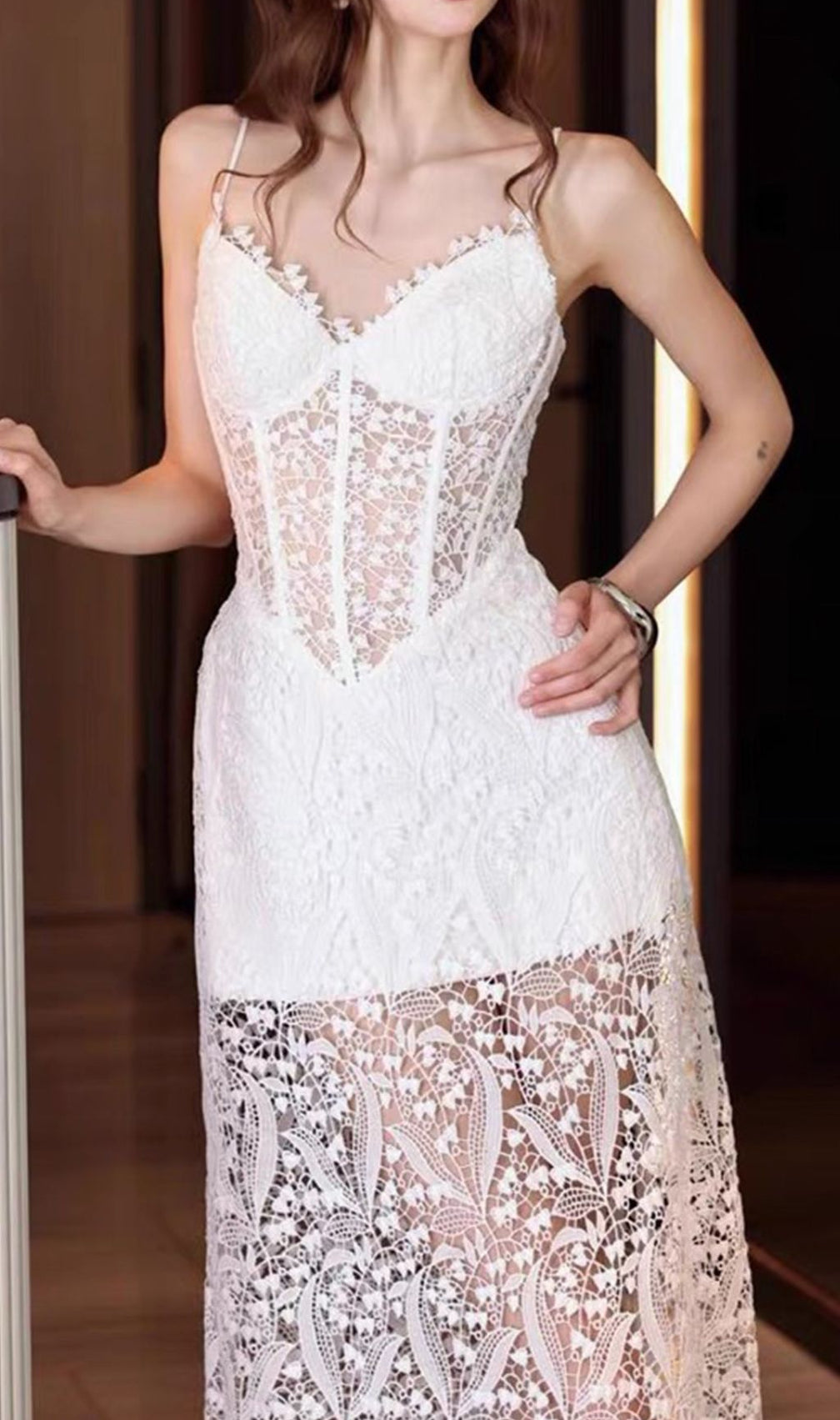 Folami White Lace Corset Maxi Dress