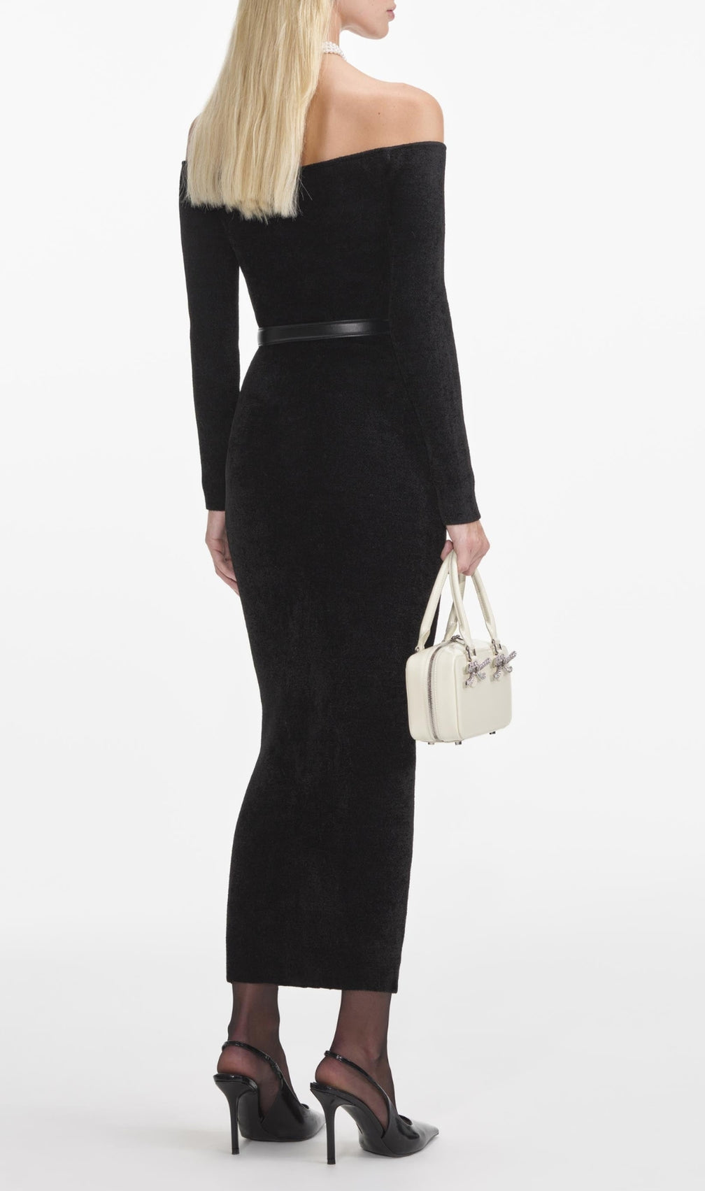 Black Chenille Knit Midi Dress