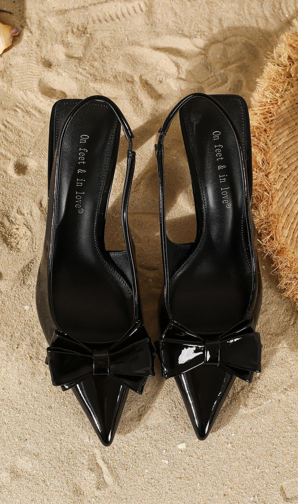 Hakim Black Patent Bow Slingback Heels | Elegant Pointed Toe Pumps