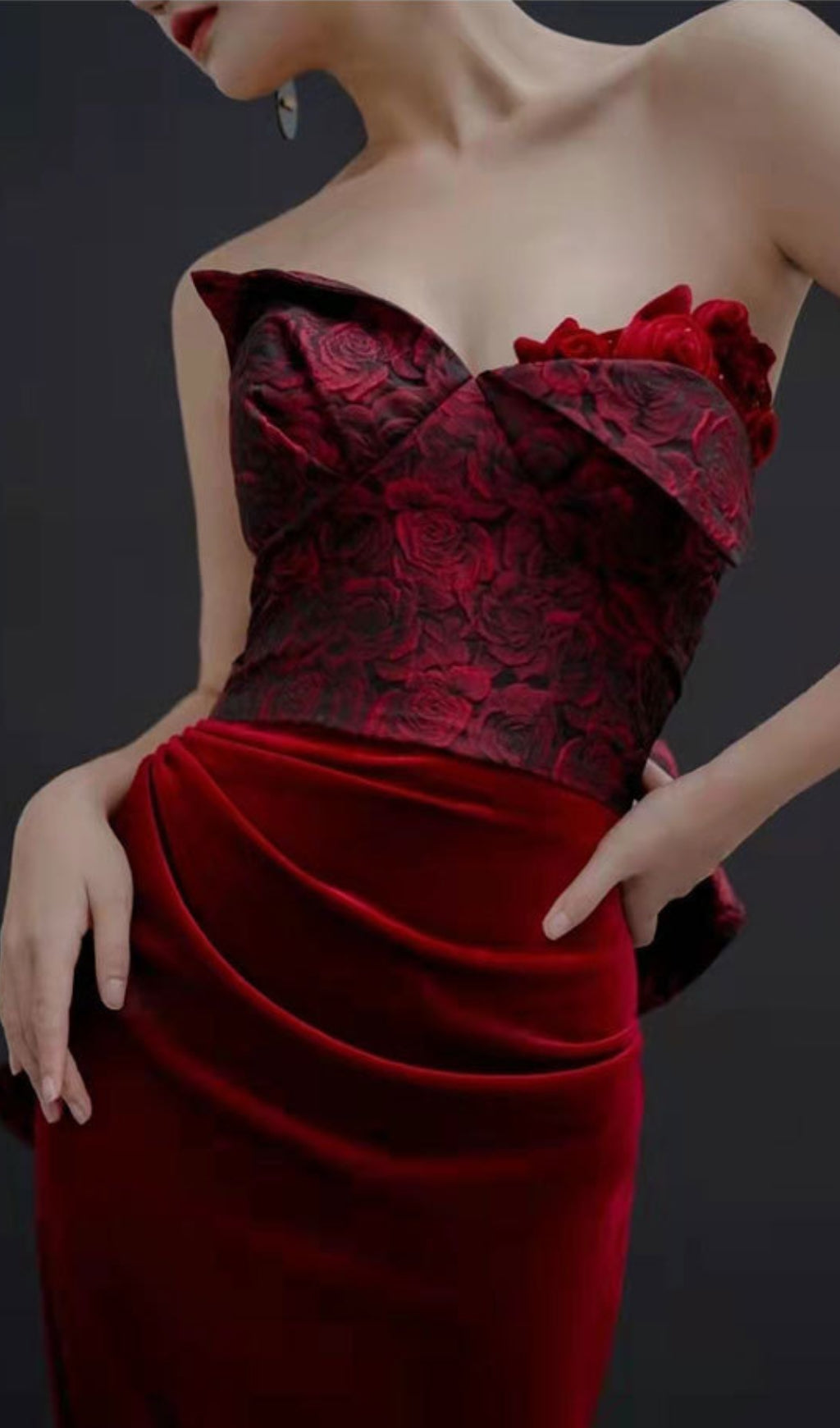 Chainey Wine Flower Velvet Maxi Dress