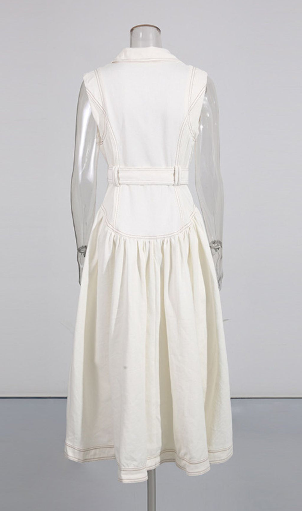 Ione Sleeveless Button-Front Denim Midi Dress | Chic & Belted Style