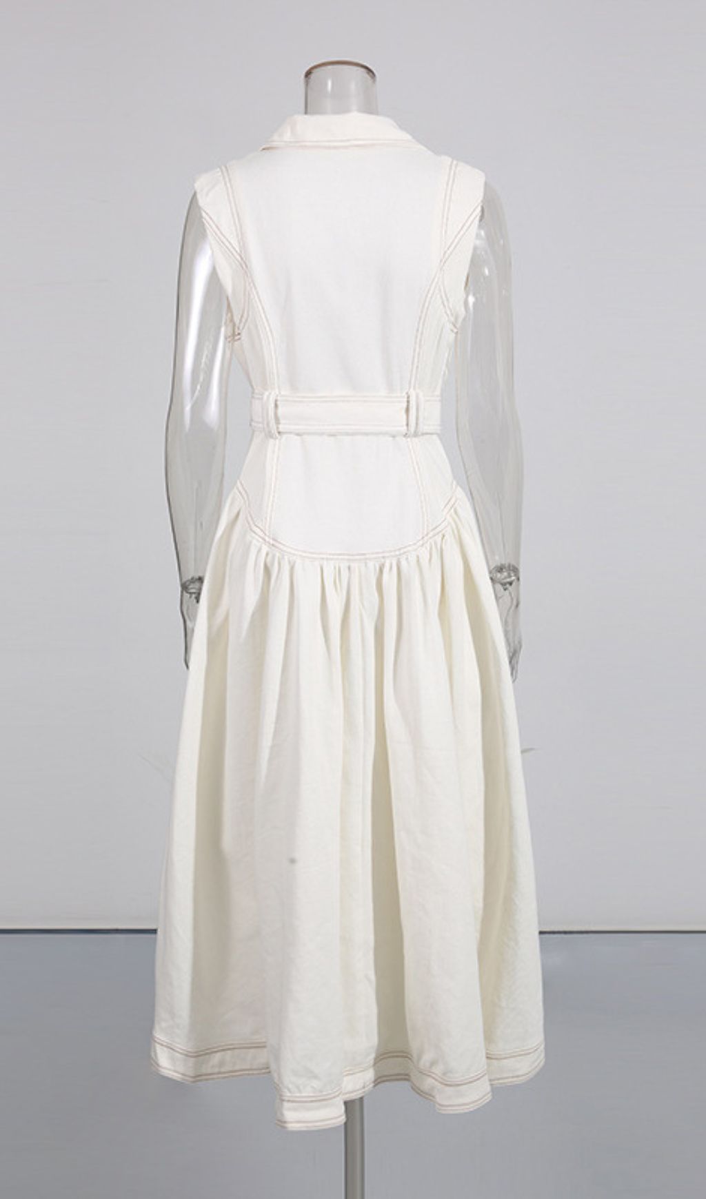 Ione Sleeveless Button-Front Denim Midi Dress | Chic & Belted Style