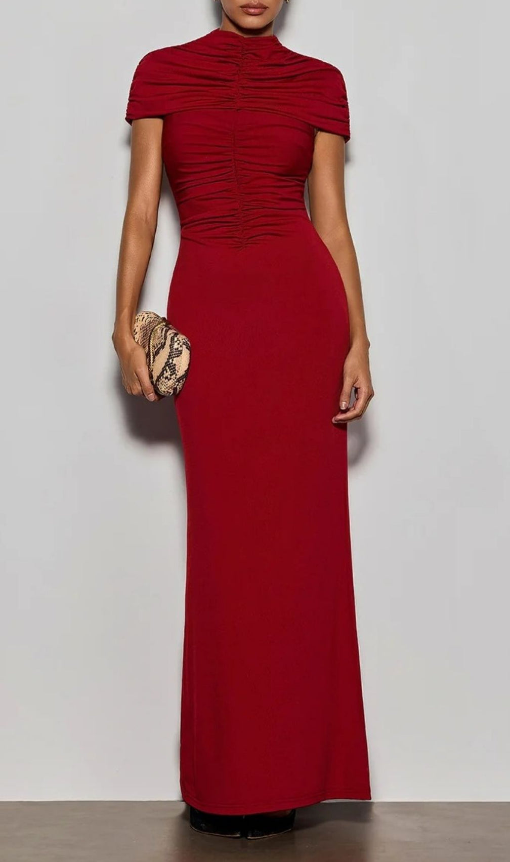 Delma Wine Ruched Bodycon Maxi Gown | Elegant Evening & Formal Dress