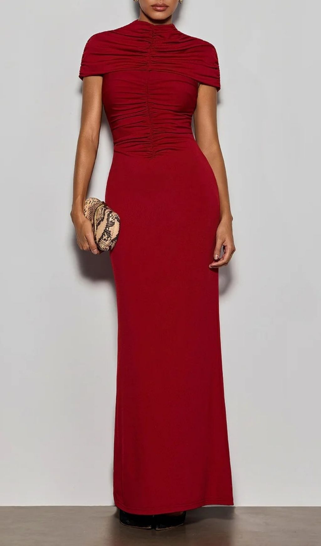 Delma Wine Ruched Bodycon Maxi Gown | Elegant Evening & Formal Dress