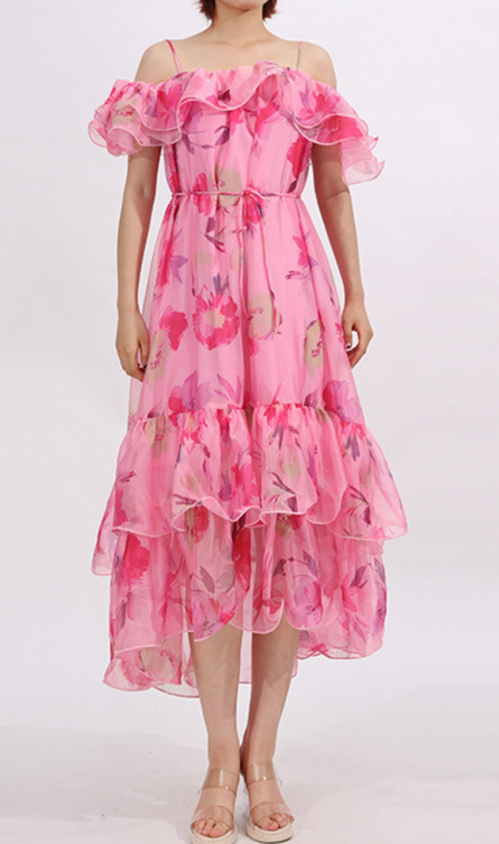 Flora Pink Printed Midi Dress