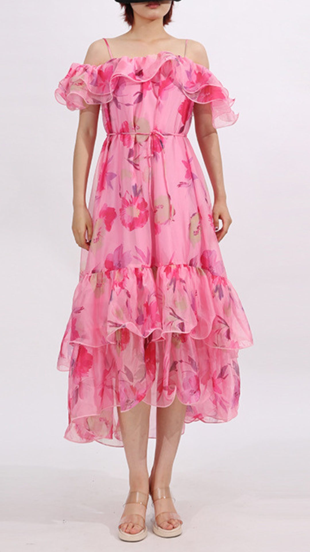 Flora Pink Printed Midi Dress