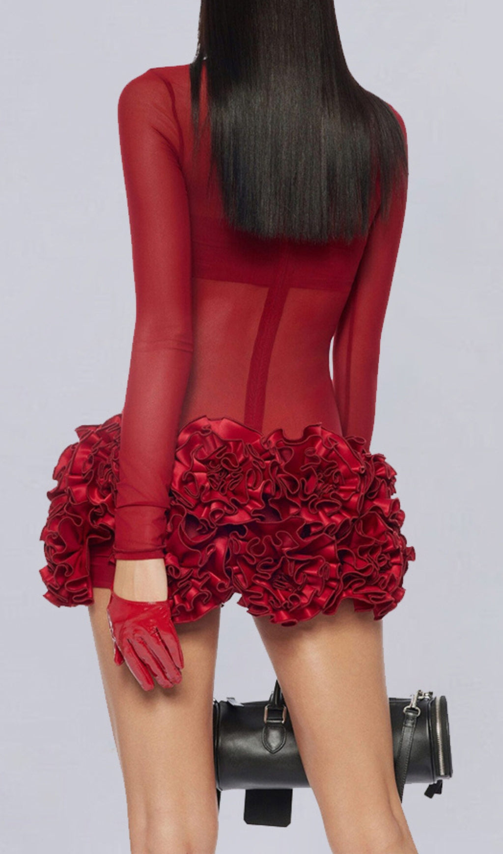 Britain Red Petal Detail Long Sleeve Mini Dress