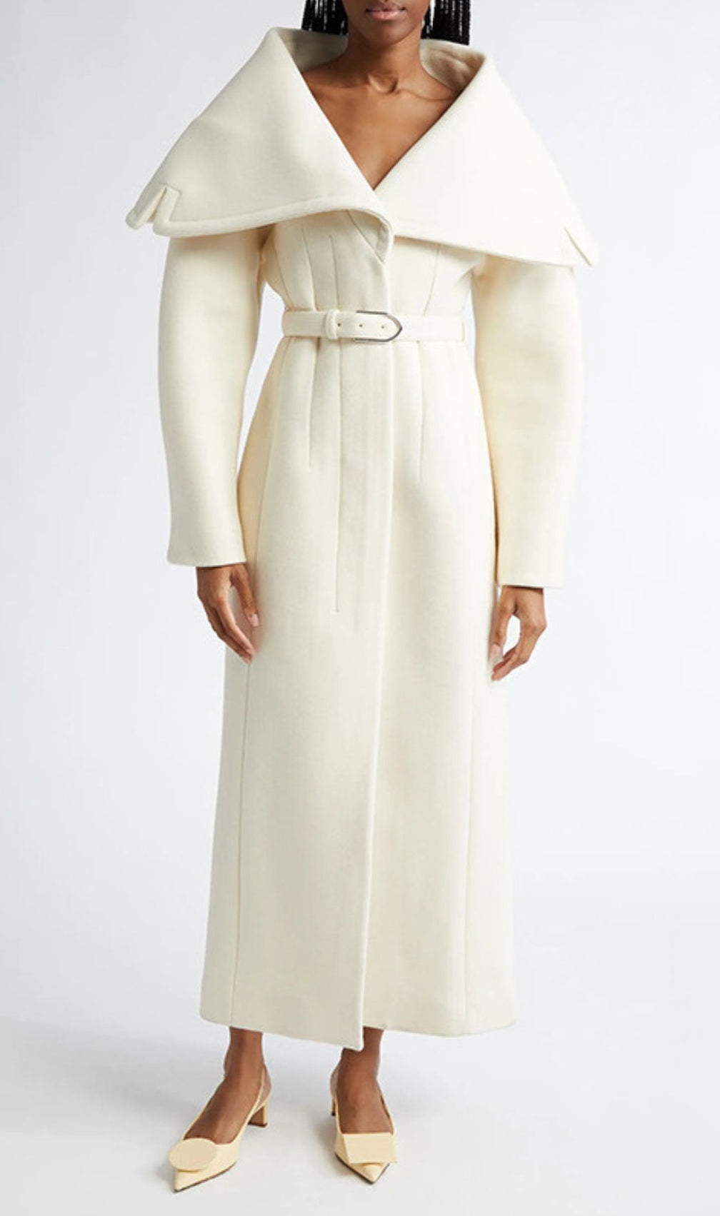 Izabella Luxe Belted Maxi Coat - Draped Collar & Tailored Elegance