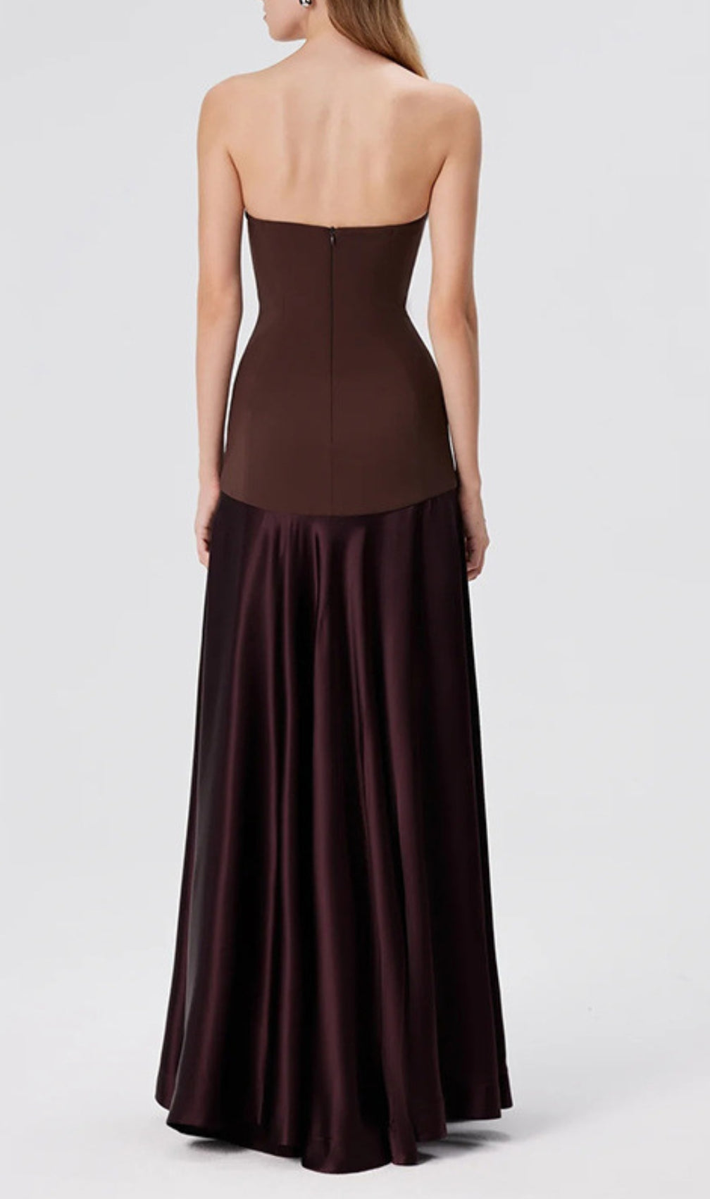 Doveva Coffee Strapless Maxi Dress