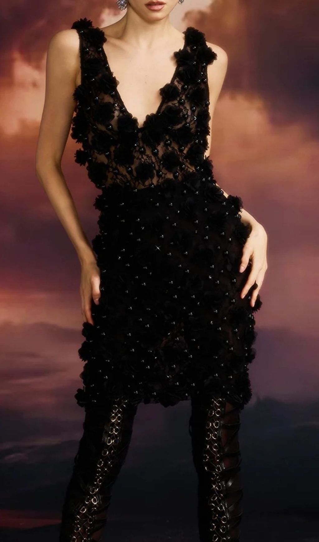 Dalal Sleeveless Flower Pearl Mini Dress In Black