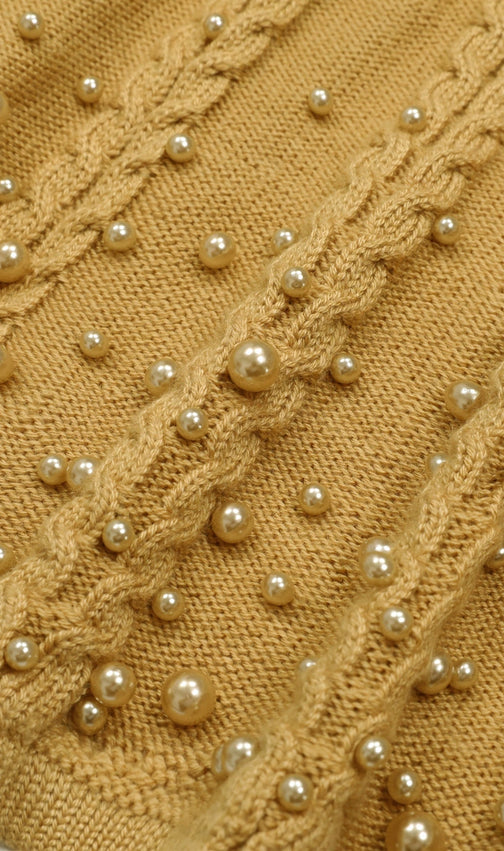 Jace Pearl Embellished Cable Knit Midi Dress - Elegant Lavender Chic