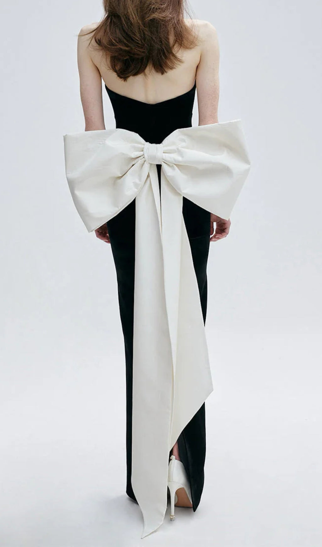 Strapless Bustier Bow Detail Maxi Dress Black White