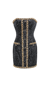 SEQUIN CHAIN STRAPLESS MINI DRESS