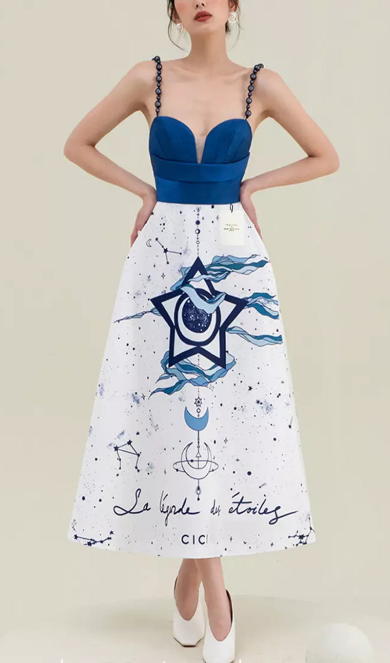 CONSTELLATION PRINT MIDI DRESS