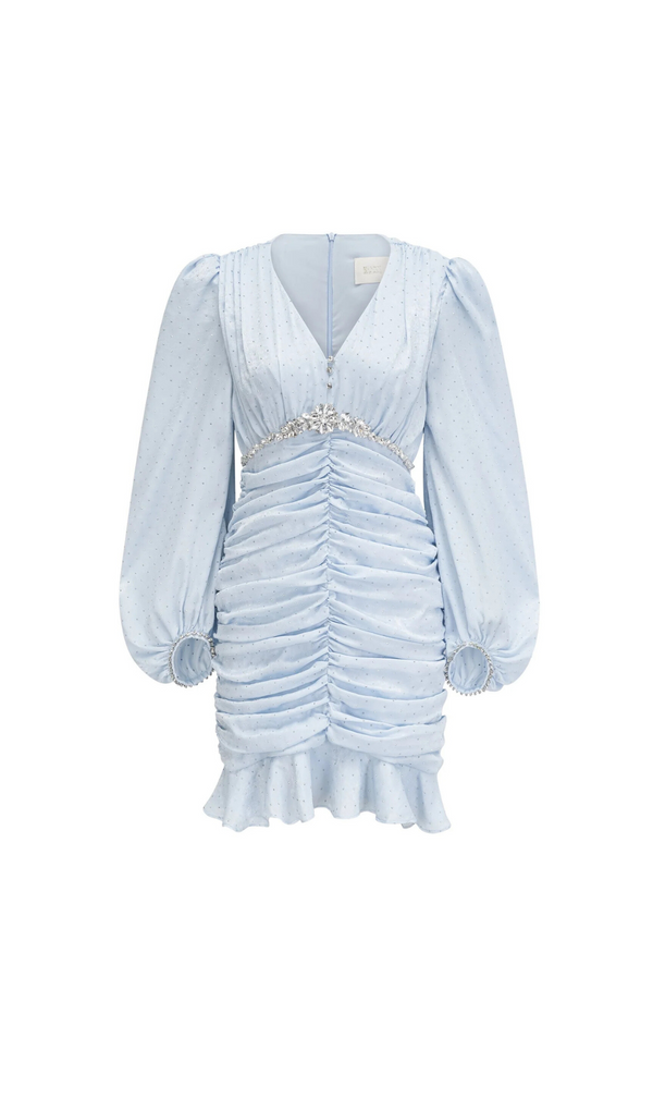 CRYSTAL-EMBELLISHED RUCHED MINI DRESS