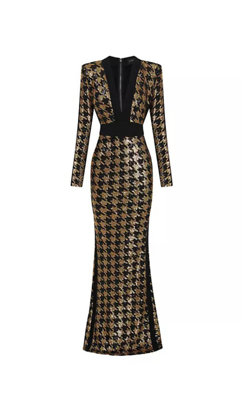 METALLIC HOUNDSTOOTH GOWN