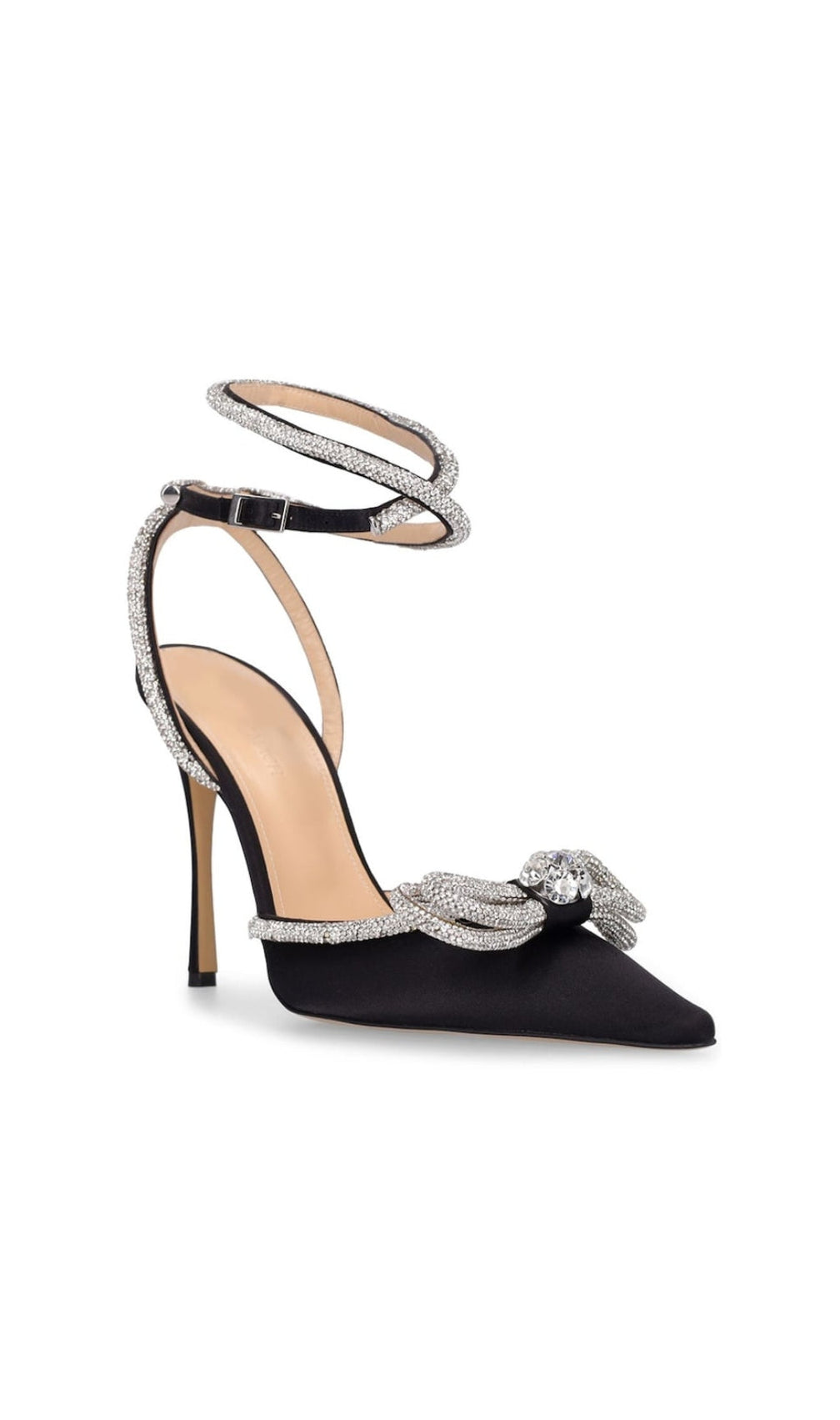 Bow Crystal Satin Heels In Black