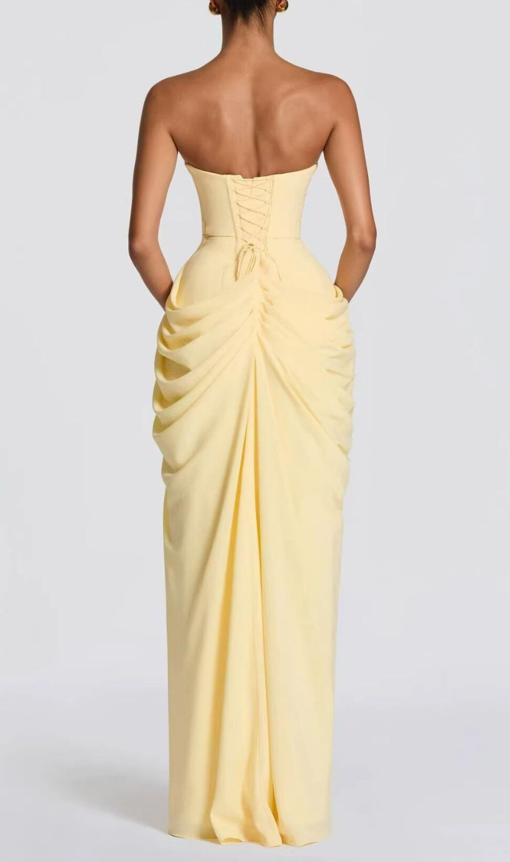 Keilah Strapless Ruched Maxi Dress: Elegant & Figure-Flattering Gown with High Slit